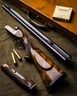 A Westley Richards Gold Name Droplock Double Rifle in .577/.500 No.2 Nitro Express.