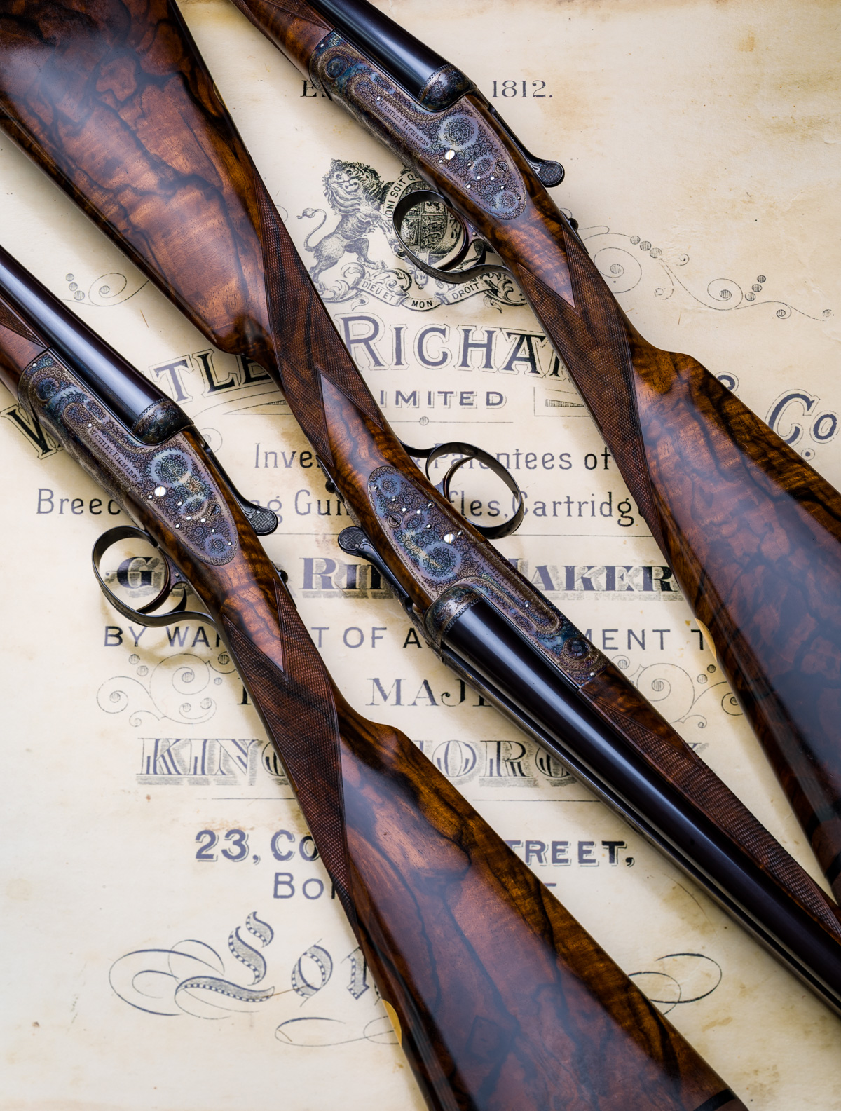 Westley Richards Round Action Sidelocks. A Set of Three 20g Game Guns.