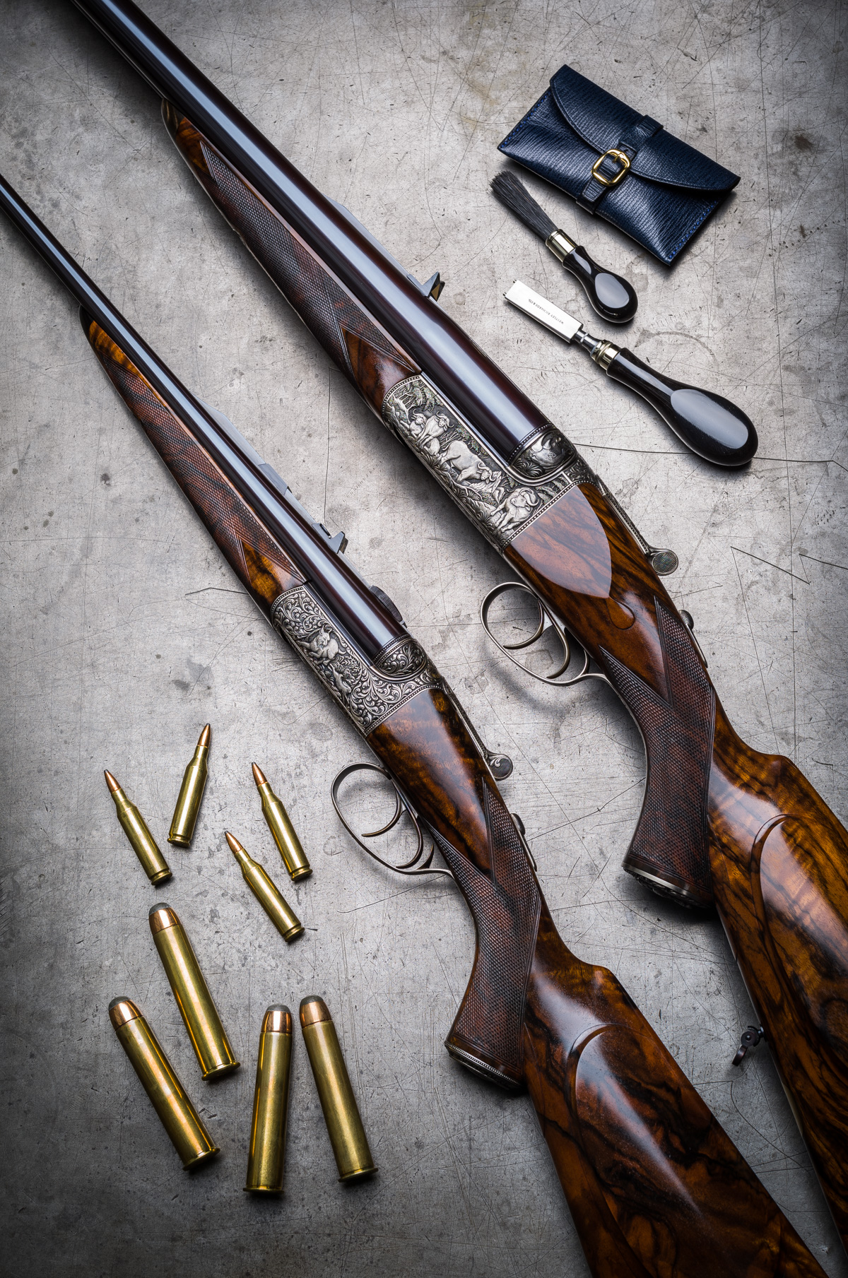 Little and Large. 2 Westley Richards Carved Double Rifles in .600NE and .243.