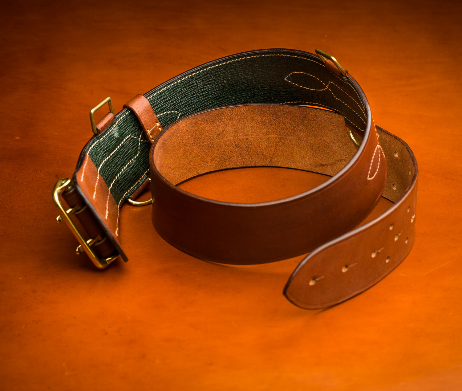 Showing the inside of the Sam Brown Belt