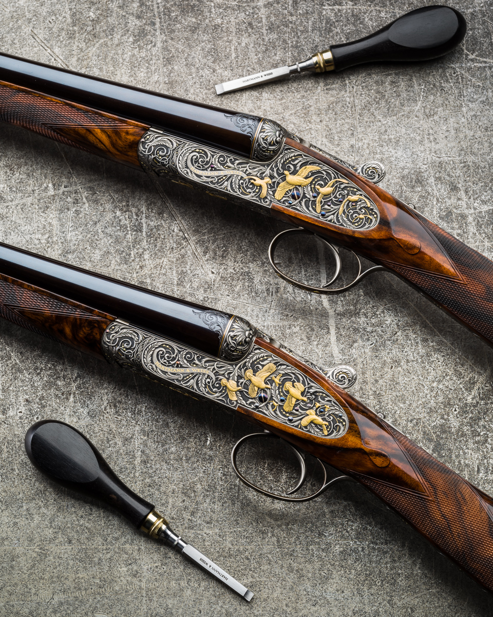 A Pair of Hartmann & Weiss 20g Sidelocks engraved by A.M & J.P Brown