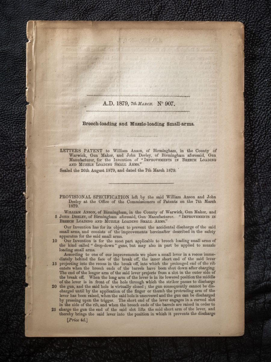 Westley Richards Patents: The Twin Lever Intercepting Safety Bar Of 1879