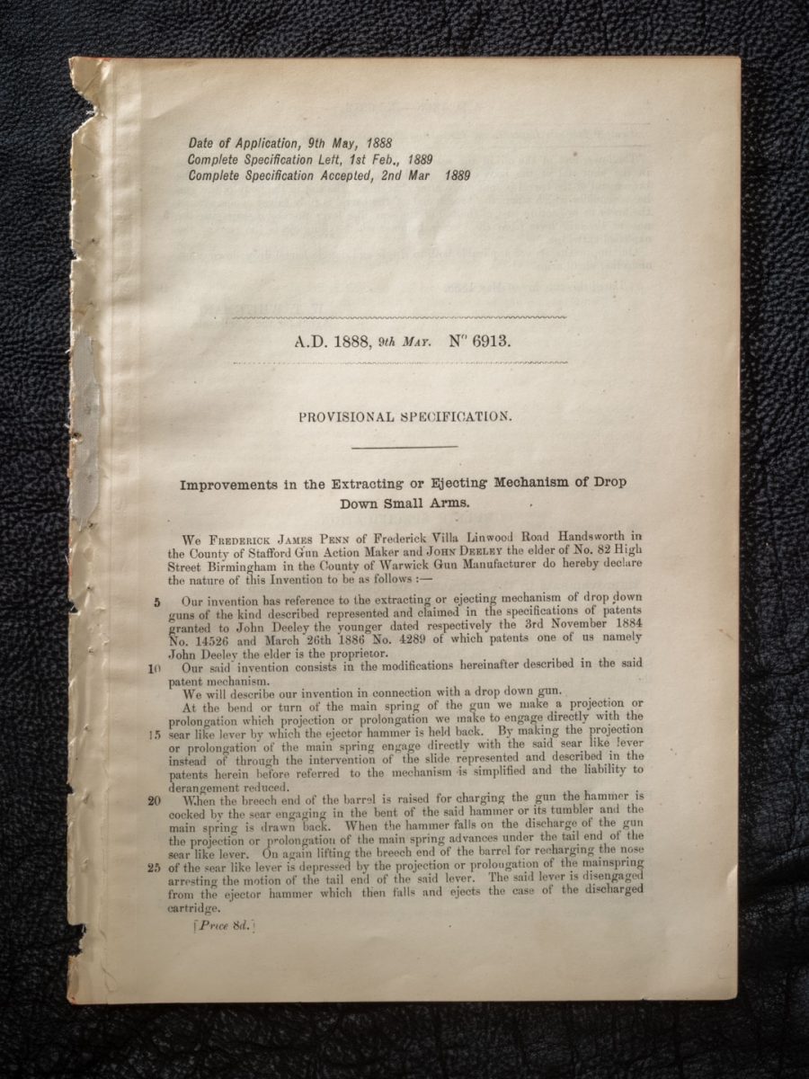 Westley Richards Patents: Ejector Mechanism Of 1884