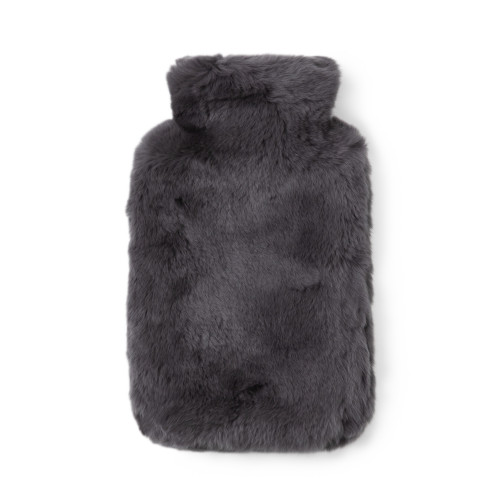 Rabbit Fur Hot Water Bottle in Charcoal