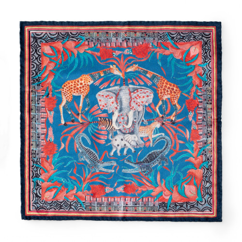 Serengeti Silk Pocket Square in Sapphire