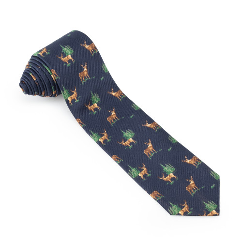 Stag Silk Tie in Navy