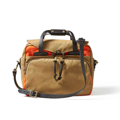 Twill Padded Laptop Briefcase - Orange/ Dark Tan