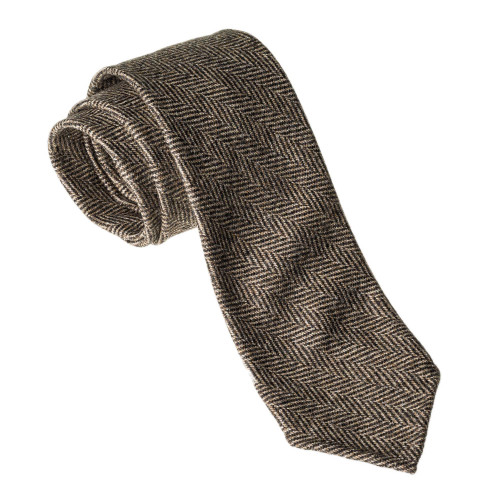 Hand Rolled Wool Herringbone Tie in Brown