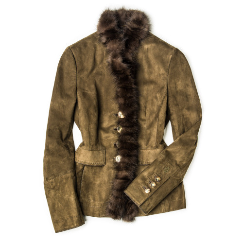 Ladies Seehornsee Suede Jacket with Fur Details