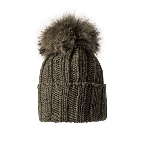 Cashmere & Fur Knit Turn-Up Hat in Loden