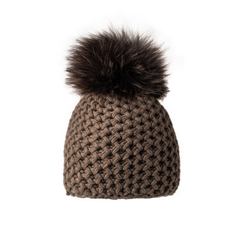 Cashmere & Fur Knit Hat in Brown