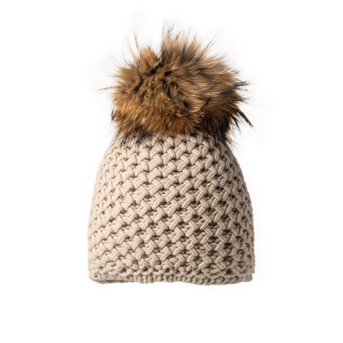 Cashmere & Fur Knit Hat in Vanilla