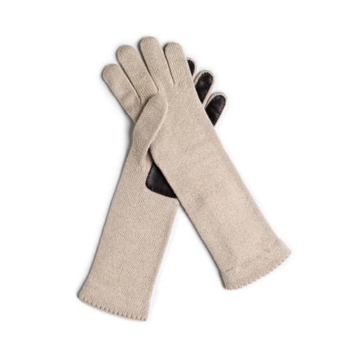 Ladies Cashmere and Leather Gloves - Vanilla
