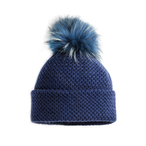 Cashmere & Fox Fur Knit Hat in Blue