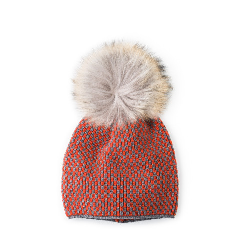 Wool & Cashmere Contrast Knit Hat w/ Raccoon Fur