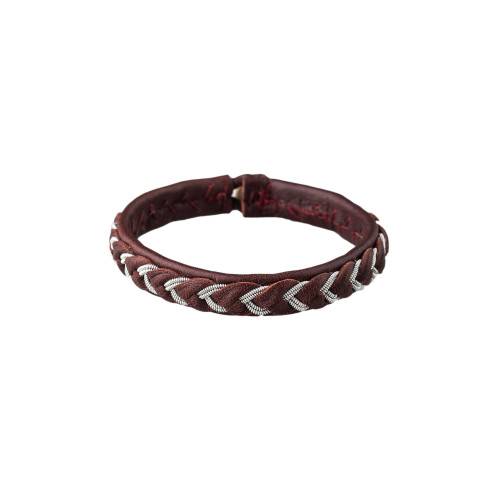 Pewter Embroidered Leather Bracelet - Ox