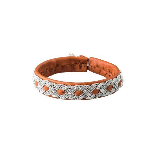 Pewter Embroidered Leather Bracelet - Natural