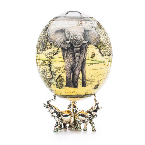 Greggio Ostrich Egg with Silver Base - Elephant Design
