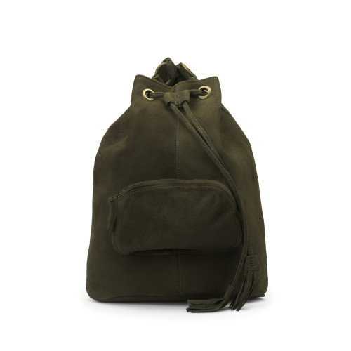 Bucket bag in Olive Goat Suede