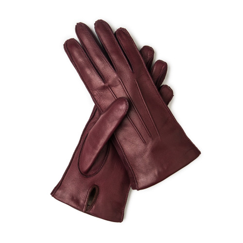 Ladies Leather Gloves with Cashmere Lining in Bordeau