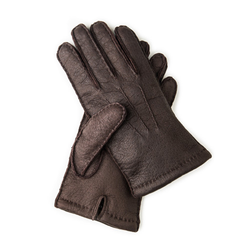 Men's Cashmere Lined Peccary Leather Gloves in Moro