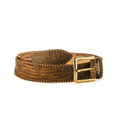 Men's Lizard Leather Belt in Cognac
