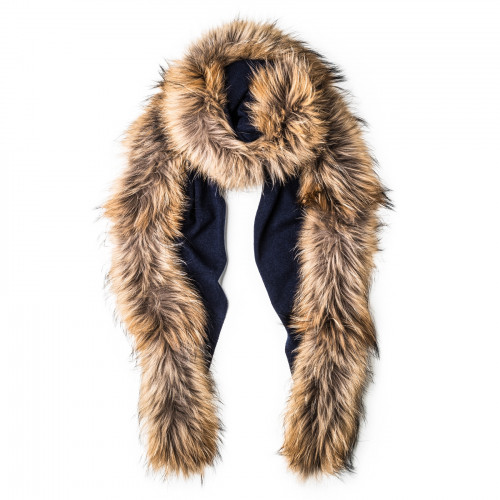 Ladies Fur Detail Scarf in Navy