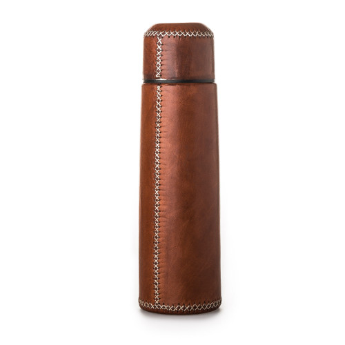 Hand Stitched Leather Covered Thermos 0.7L - Brown