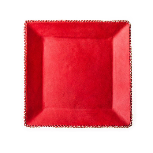 Hand Stitched Leather Covered Tray in Red