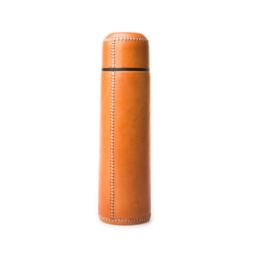 Hand Stitched Leather Covered Thermos 1L - Tan