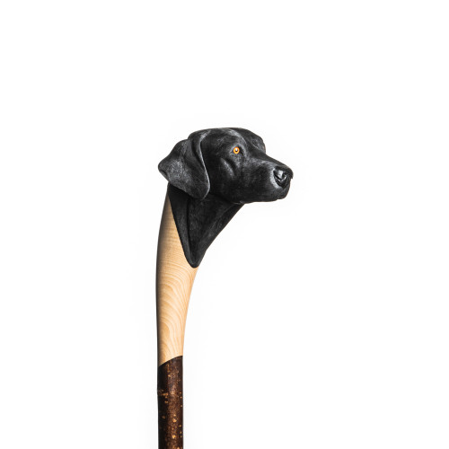 Hand Carved Black Labrador Walking Stick