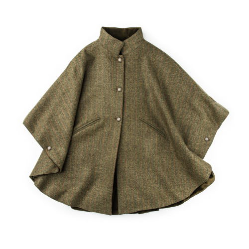 Ladies Reversible Cape in Green Herringbone