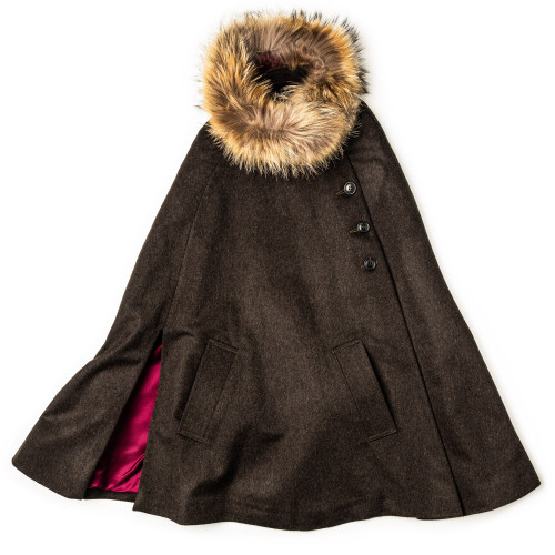 Ladies Fur-Trimmed Cape in Loden
