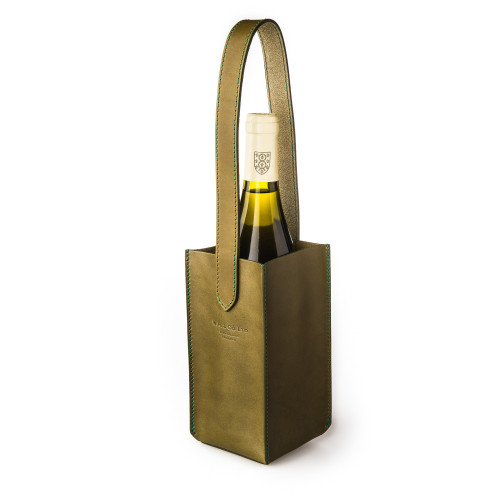 Leather Carrier for 1 Bottle in Green