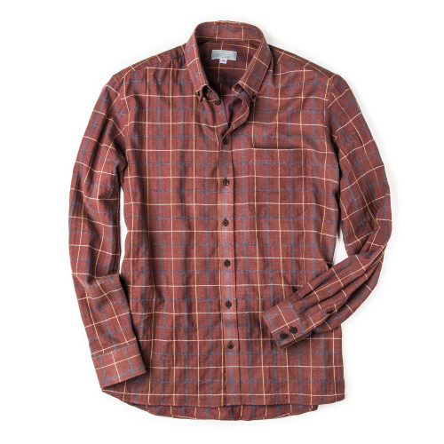 Men's Fine Cotton Shirt in Rust Red Check