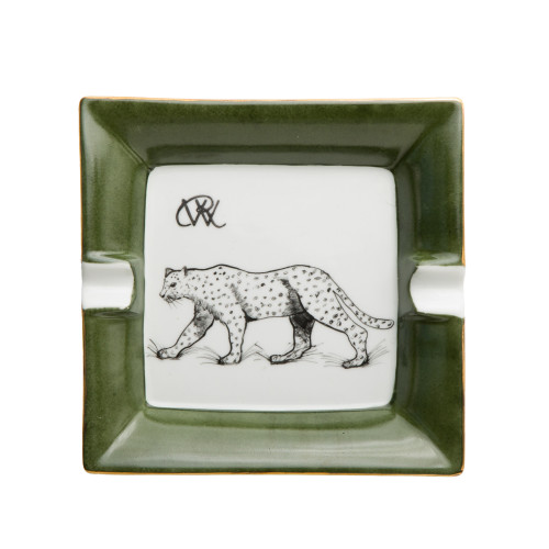 Porcelain Ashtray With Hand Painted Leopard