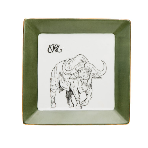 Porcelain Dish With Hand Painted African Buffalo