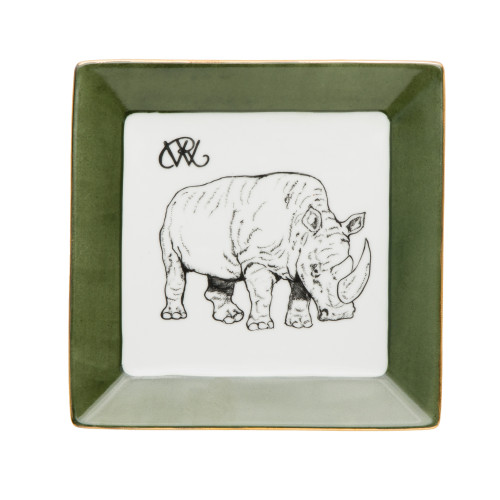 Porcelain Dish With Hand Painted Rhino