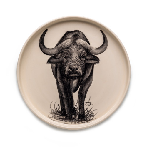 Large Hand Painted Buffalo Dish