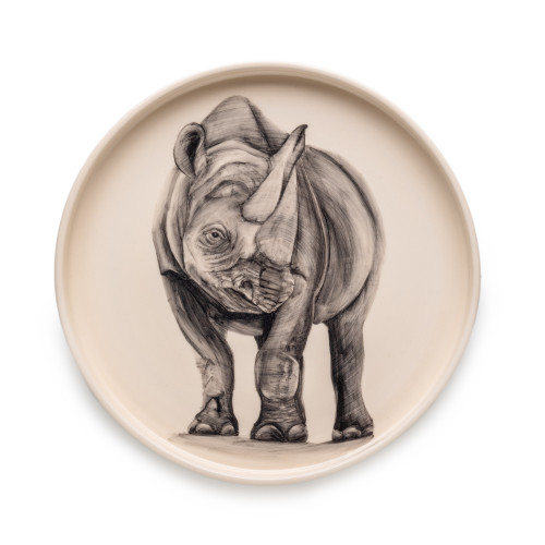 Large Hand Painted Rhino Dish