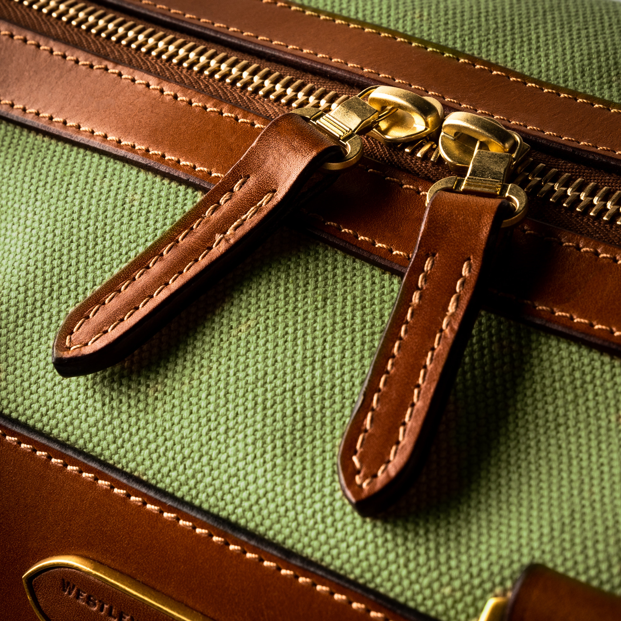 Westley Richards Large Sutherland Bag in Safari Green and Mid Tan