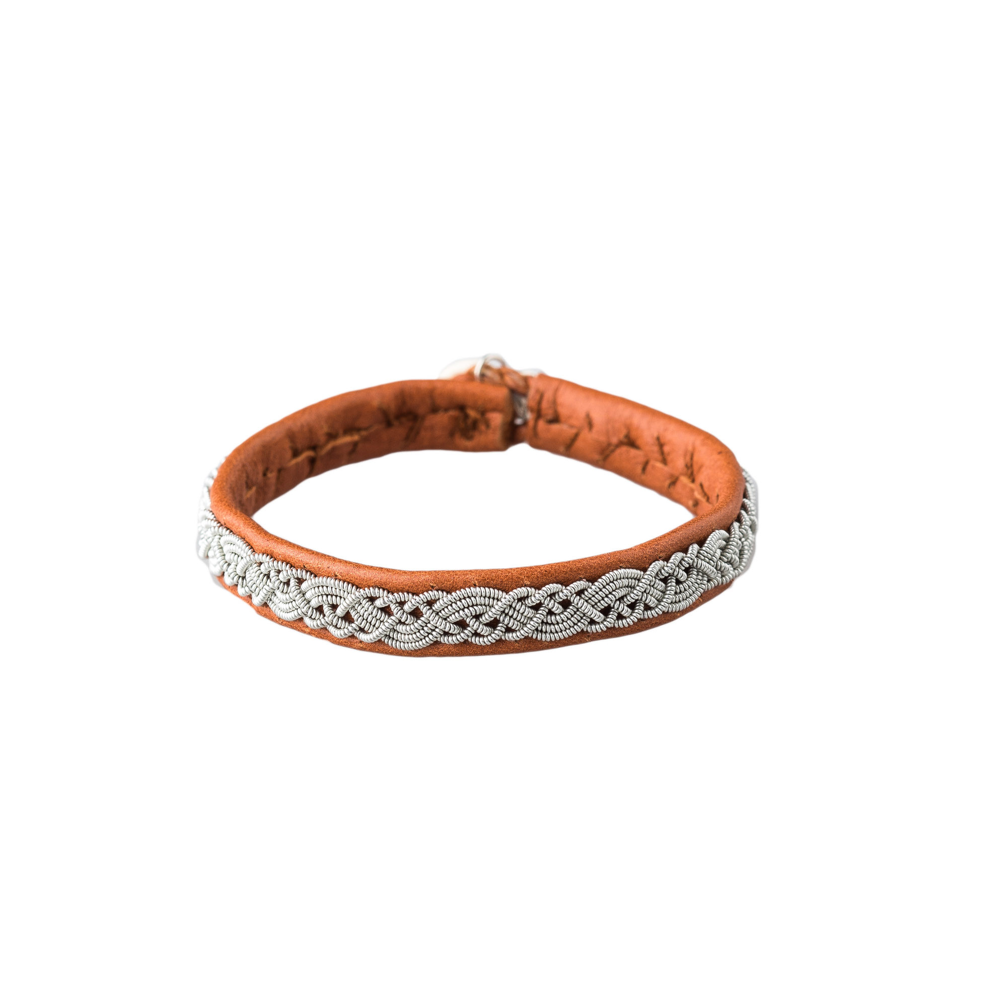 Pewter Embroidered Leather Bracelet - Natural