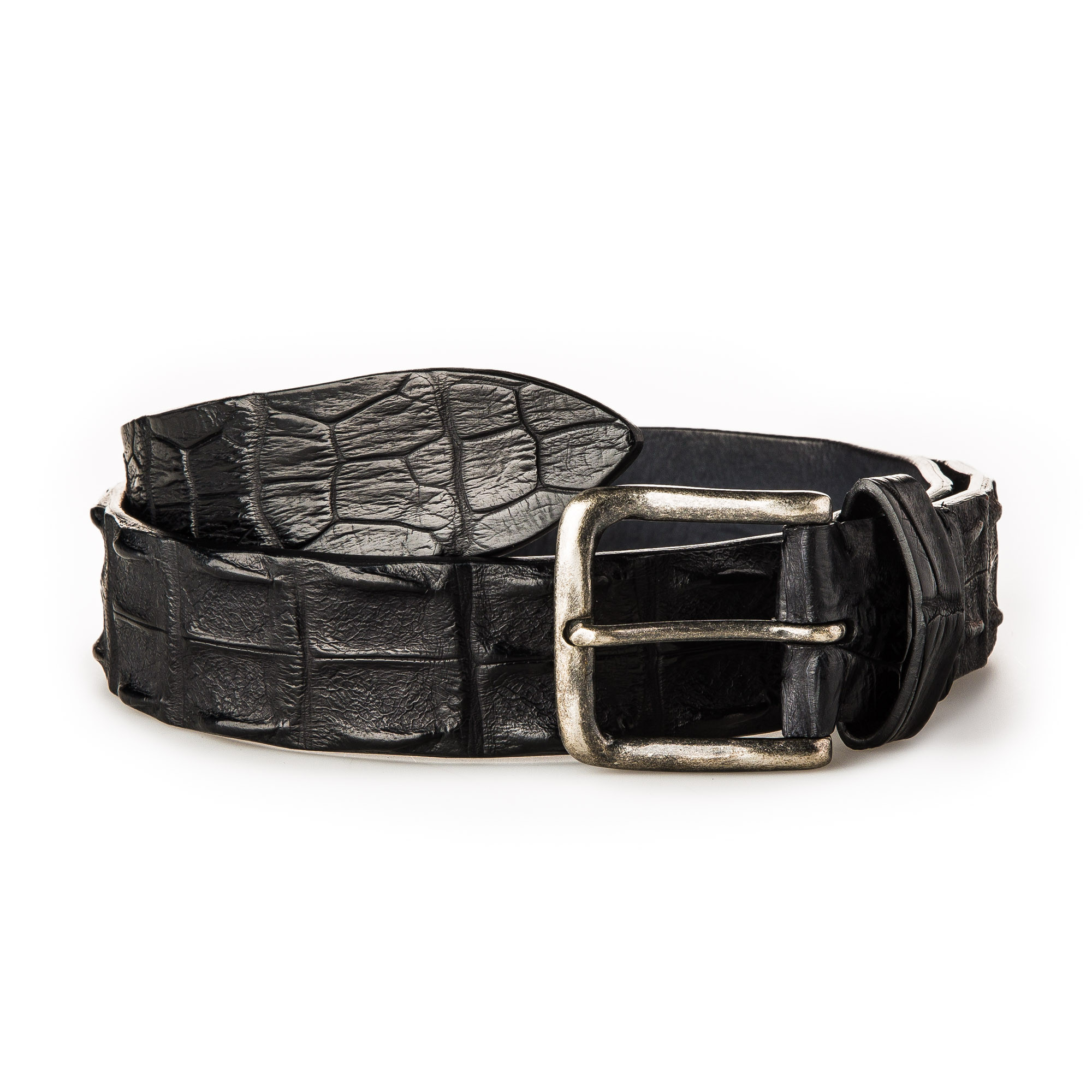 Post Crocodile Leather Belt in Black