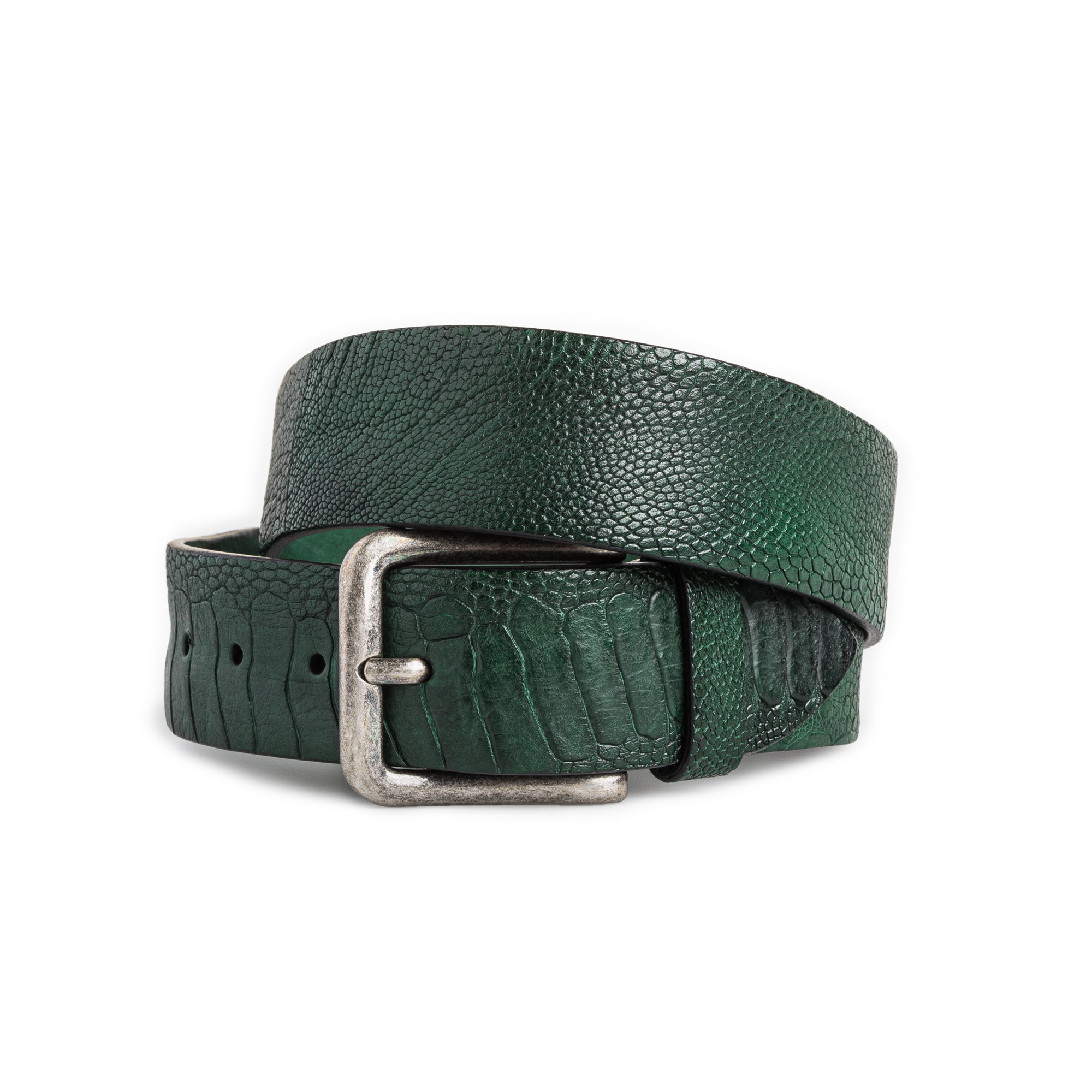 Post & Co. - Men's Ostrich Leg Leather Belt - Green