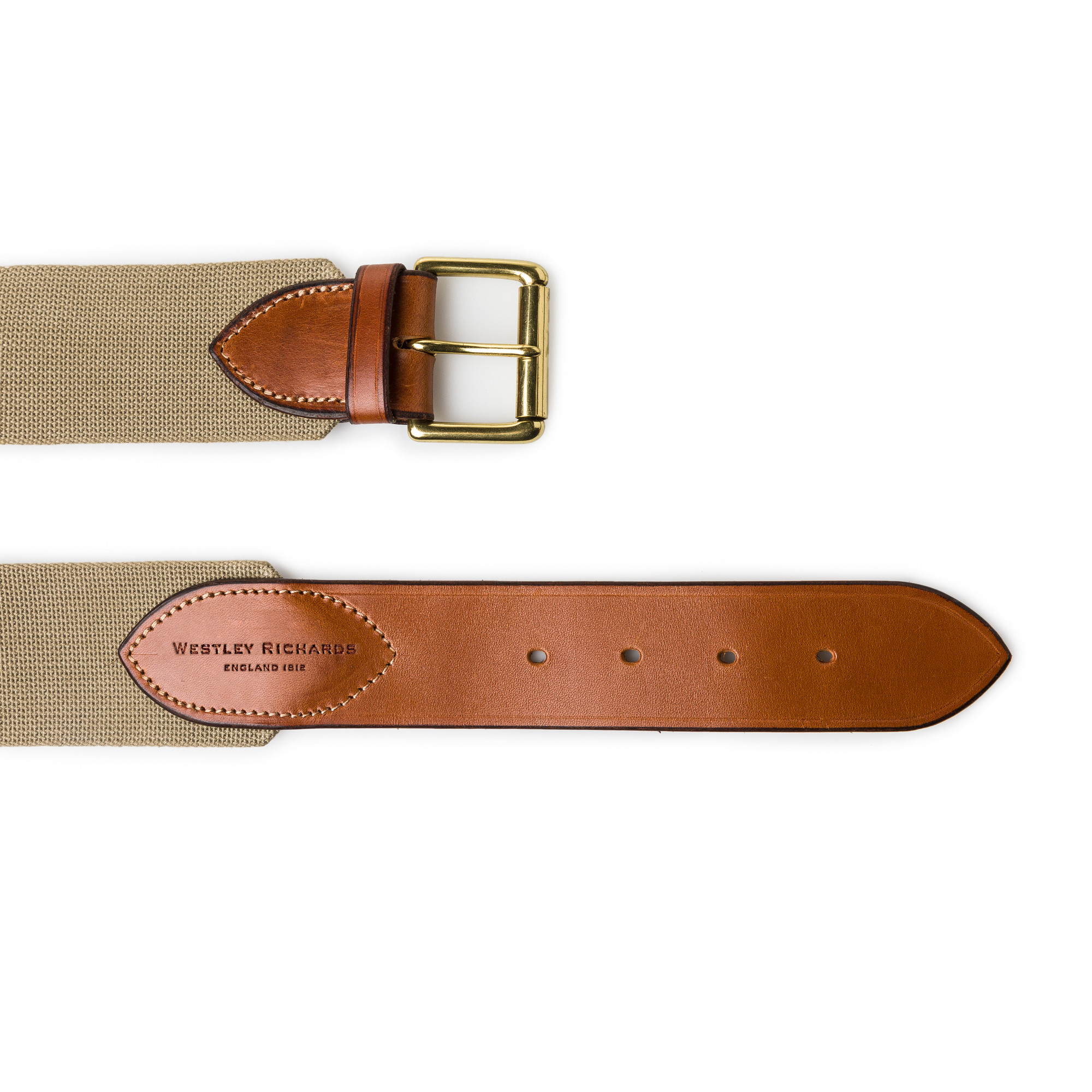 Westley Richards 12 Gauge Cartridge Belt in Sand Canvas and Mid Tan
