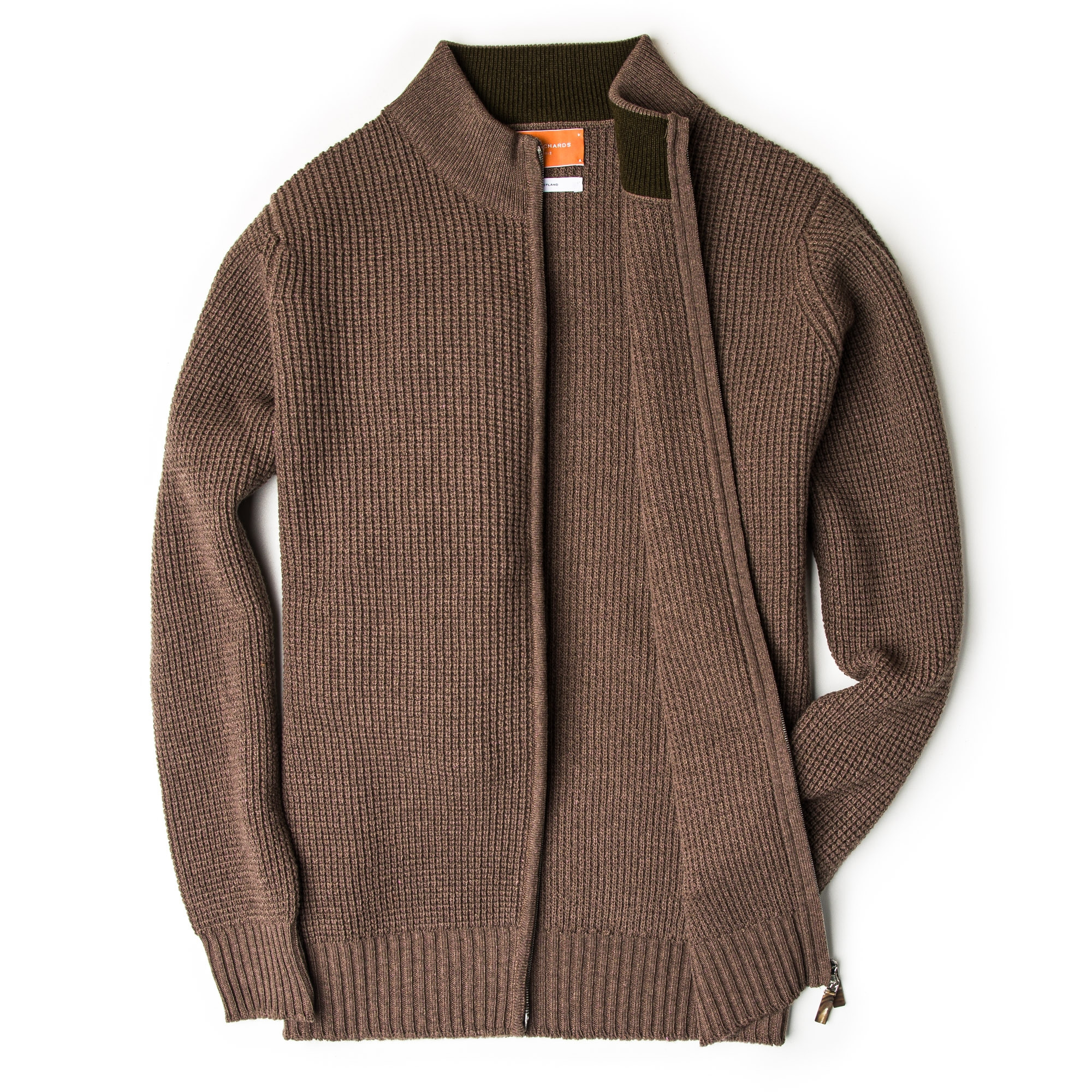 Westley Richards Bowland Zip Cardigan In Clay With Field Green
