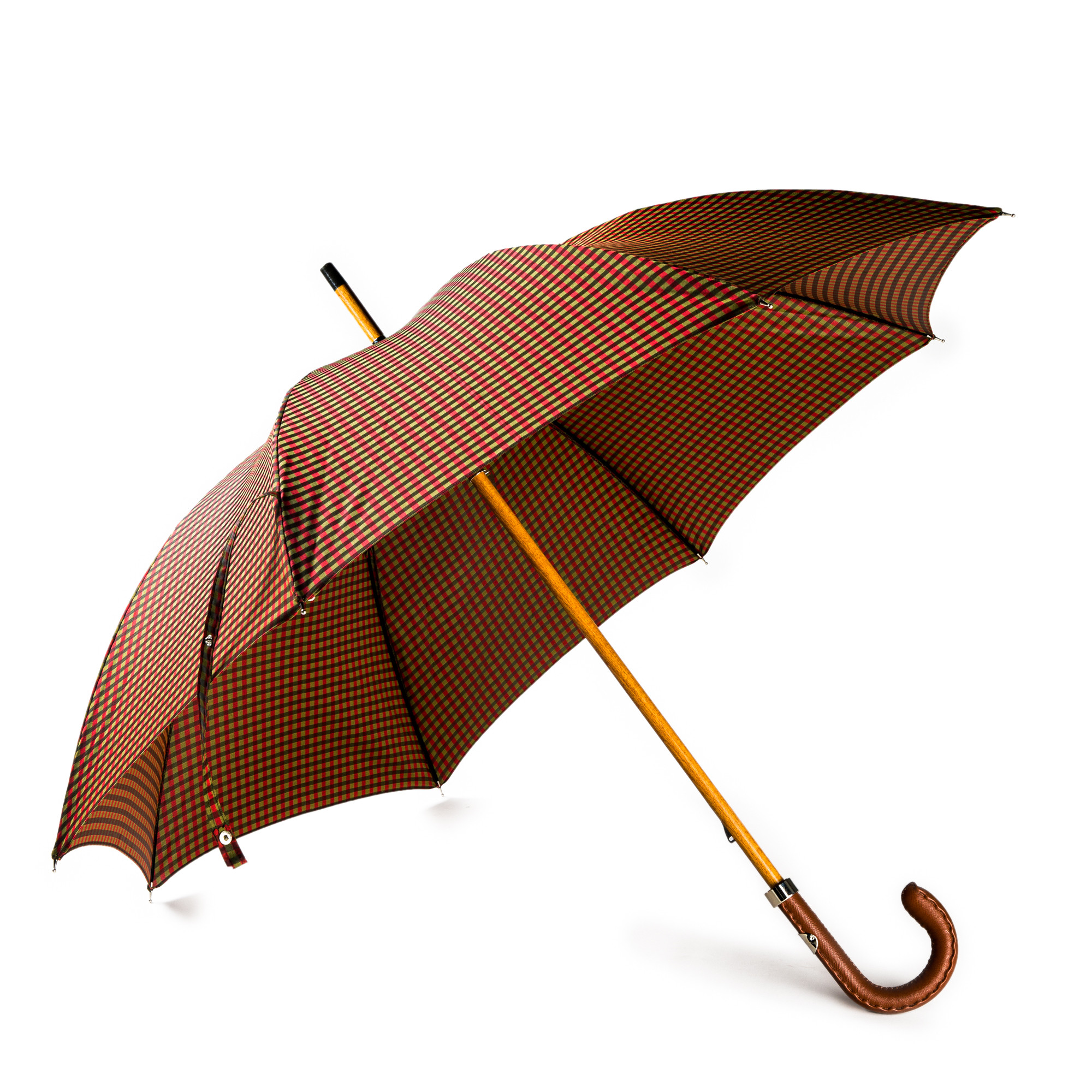 Westley Richards Red & Green Gingham Umbrella with Cognac Handle