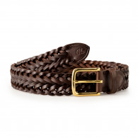 Hand Plaited Leather Belt in Dark Tan