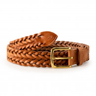 Hand Plaited Leather Belt in Mid Tan