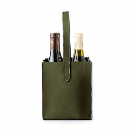 Westley Richards Leather Carrier for 4 Bottles in Sage